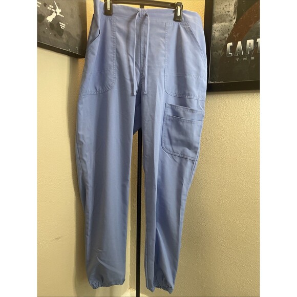 SCRUBSTAR Scrubs Pants Women Small Blue Cargo Lightweight Medical Drawstring - Picture 1 of 6